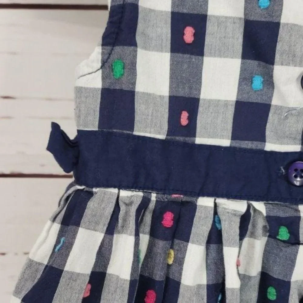 Koala Kids Girls Blue Gingham Checkered Short Sleeve Polka Dot Dress Size 24 Mon